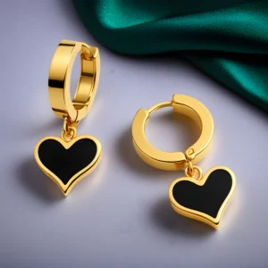 Noir Heart Hoops - 18K Gold Plated - Skin Safe - Waterproof