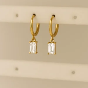 Gold Plated Rectra Hoops (Crystal) - Skin Safe - Waterproof