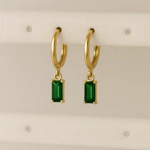 Gold Plated Rectra Hoops (Green) - Skin Safe - Waterproof