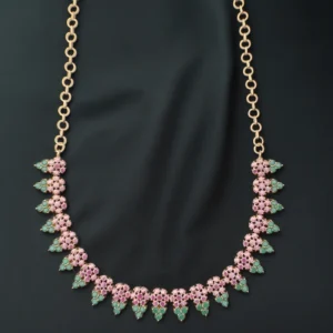 Ruby Flower Necklace - Rose Gold Plated - Skin Safe