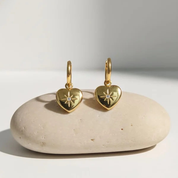 Celestial Heart Hoops - Gold Plated - Skin Safe - Waterproof
