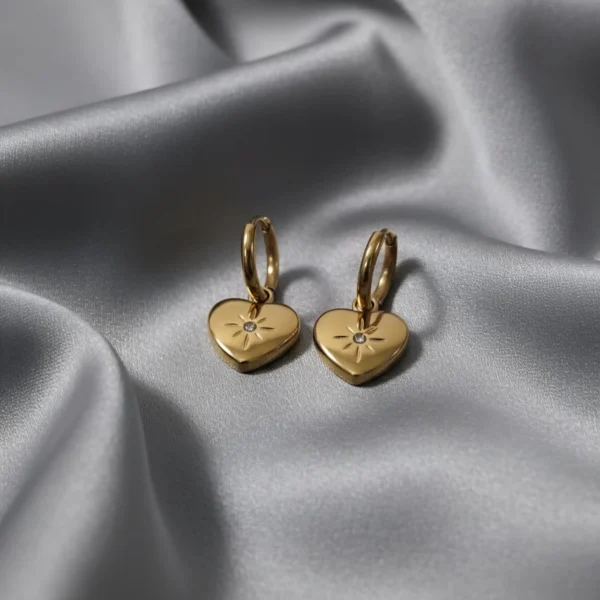 Celestial Heart Hoops - Gold Plated - Skin Safe - Waterproof Celestial Heart Hoops - Gold Plated - Skin Safe - Waterproof