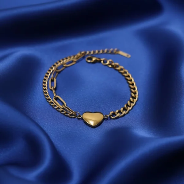 Heart Link Gold Plated Bracelet - Skin Safe - Waterproof