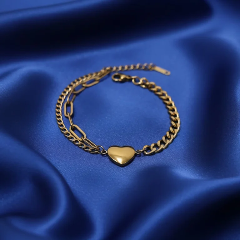 Heart Link Gold Plated Bracelet - Skin Safe - Waterproof