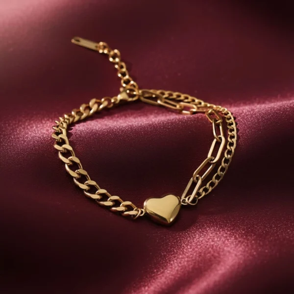 Heart Link Gold Plated Bracelet - Skin Safe - Waterproof Heart Link Gold Plated Bracelet - Skin Safe - Waterproof