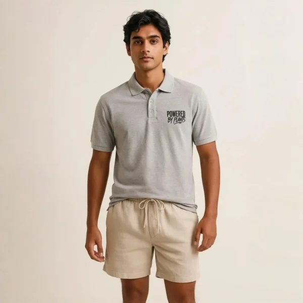 Grey Melange Vegan Men Polo T Shirt 2 Grey Melange Vegan Men Polo T Shirt 2