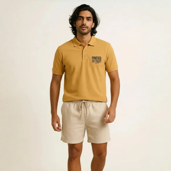 Mustard Yellow Vegan Men Polo T Shirt 1 Mustard Yellow Vegan Men Polo T Shirt 1