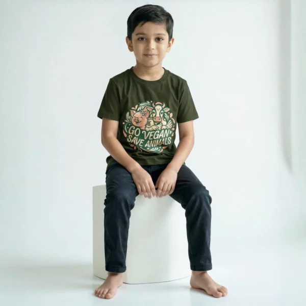 Olive Green Vegan Kids T Shirt 1 Olive Green Vegan Kids T Shirt 1